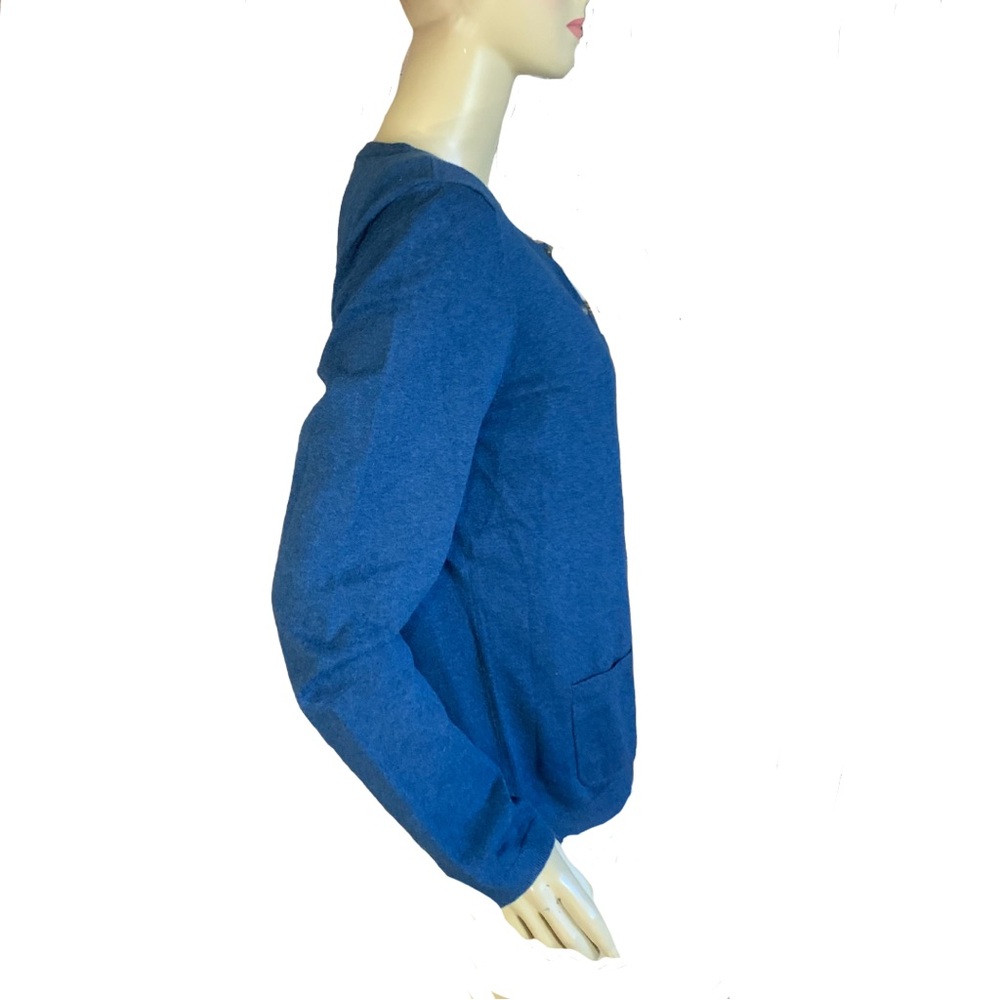TALBOTS TEAL BLUE PIMA COTTOB BUTTON FRONT CARDIGAN SWEATER (L) - Picture 4 of 11